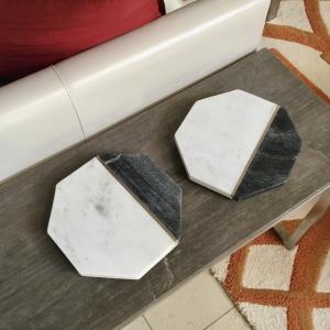 White & Black Marble Octagon Trivets, Set of 2