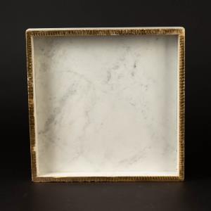 White Marble Square Tray w/ Gold Border