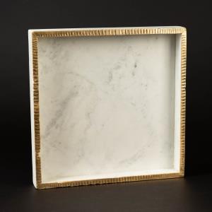 White Marble Square Tray w/ Gold Border