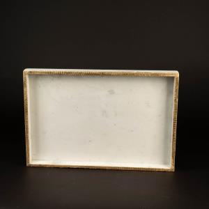 White Marble Rectangle Tray w/ Gold Border