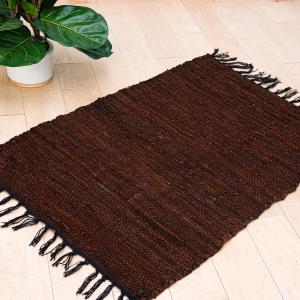 Brown Woven Rectangle Leather Rug