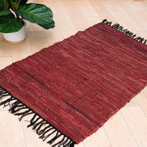 Red Woven Rectangle Leather Rug