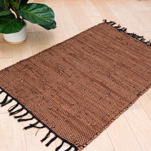 Coffee Woven Rectangle Leather Rug