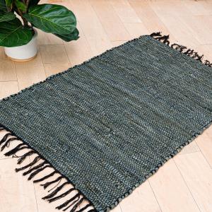Green Woven Rectangle Leather Rug