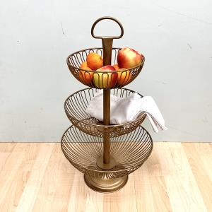 Golden 3-Tier Basket Stand w/ Handle