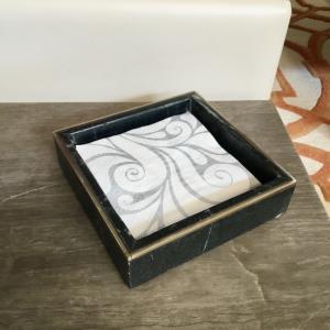 SM Black Marble (Napkin) Box w/ Brass Edge