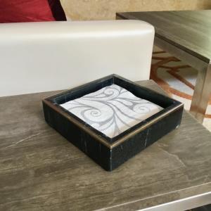 SM Black Marble (Napkin) Box w/ Brass Edge