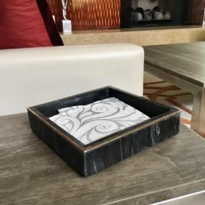 LG Black Marble Napkin Box w/ Brass Inlay Edge