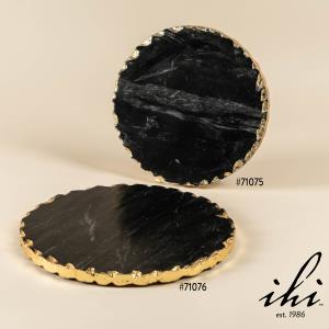 Black Marble Round Trivet w/ Rough Gold Edge Large