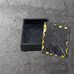 LG Black Marble Square Box W/ Rough Gold Edge Lid