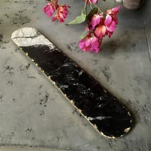 Black Marble Oblong Tray w/ Rough Gold Edges