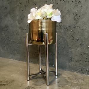 Large Gold S.S. Etched Vase w/ Aluminum Base