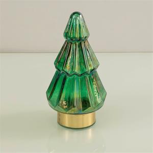 Green Embossed Glass X-mas Tree w/ Gold Base