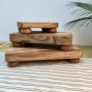 Wood Butcher Blocks w/ Round Feet, Set of 3
