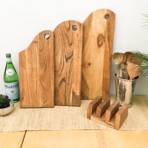 Acacia Wood Boards w/ Handles & Stand, Set of 4