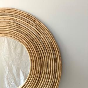 Round Beige Bamboo Mirror