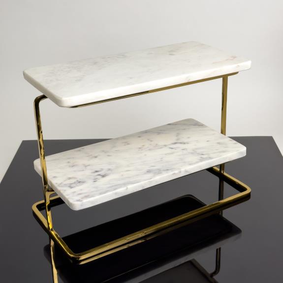 White Marble Rectangle 2-Tier Stand
