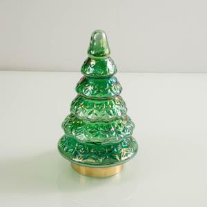 Tinted Green Glass Xmas Tree w/ Gold Base